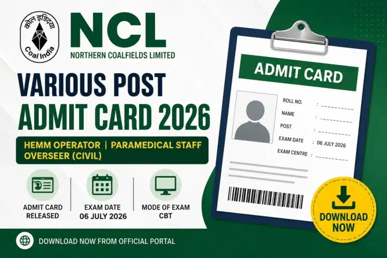 NCL Various Post Admit Card 2026