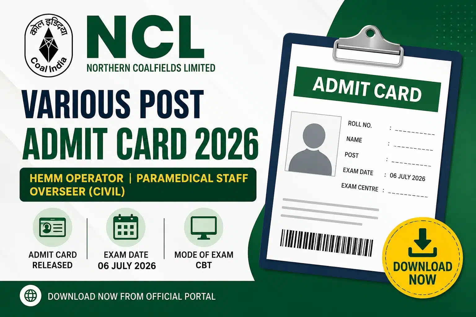 NCL Various Post Admit Card 2026